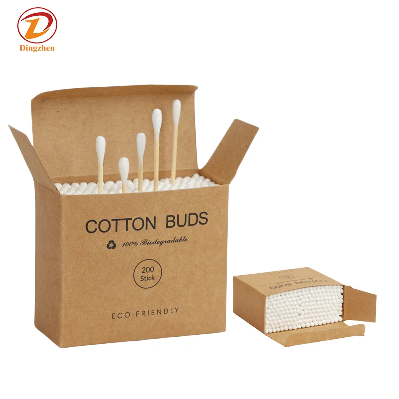 100/pack Eco-friendly Cotton Makeup Buds Zero Waste Cleaning Ear Swabs For Ear Cleaning Bamboo Cotton Biodegradable Wooden Buds