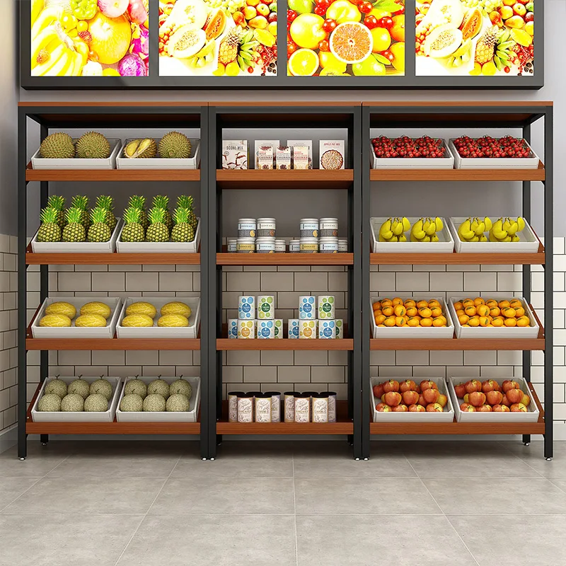 Retail shop and supermarket convenient single side fruit and vegetable food display shelf  stand  racks