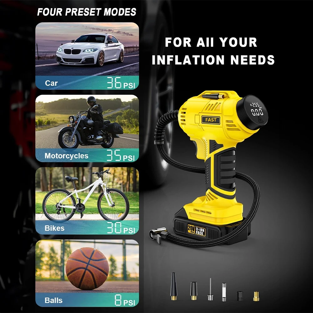 Dual Power Rechargeable Digital Air Pump with with Battery Level Display Bike Tire Inflator Car Air Compressor