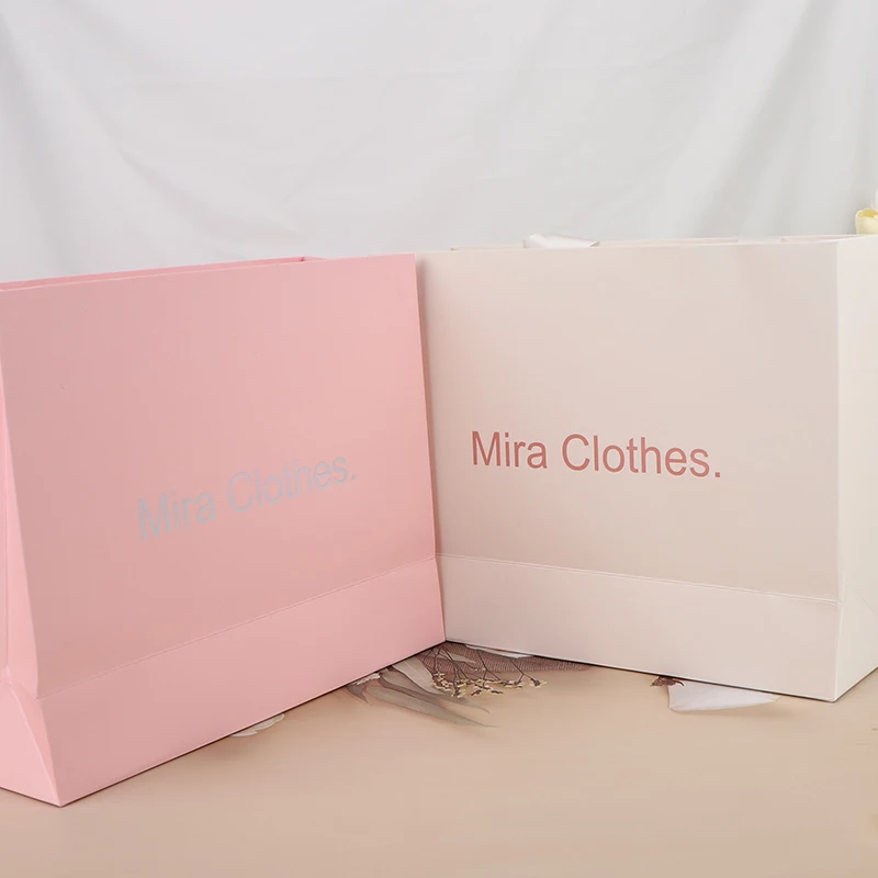 customized printer your own logo white paper stamping rose gold foil paper gift clothing packing bag for shopping