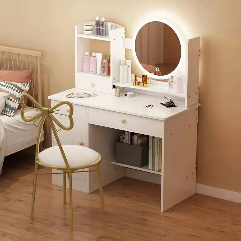 Modern French Granite Cheap Clear Pink Bedroom Furniture Dressing Mirror Table with Drawers