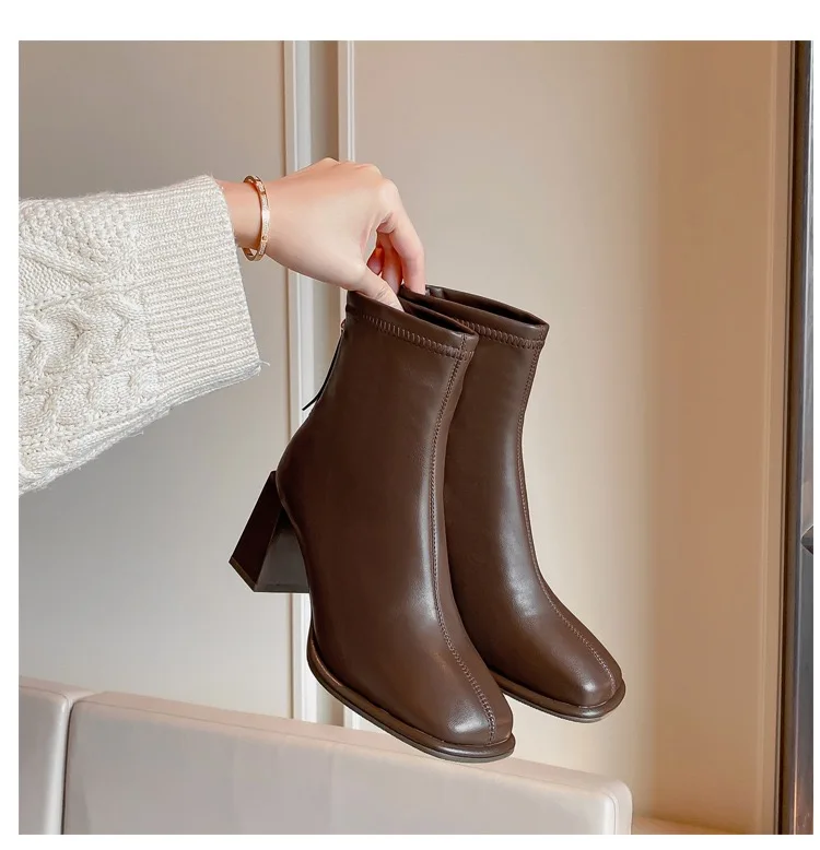 Hot Sale Outdoor Mid Heels Bootie Ladies Fashion 2024 Women Wholesale Pu Leather Boots  Ladies Ankle Winter Boots