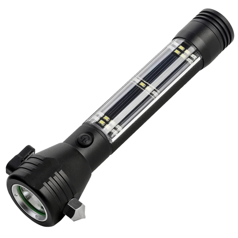 Aluminum Alloy USB Rechargeable Tactical Flashlight Solar LED SMD Emergency Hammer Tactical Flashlight With Compass