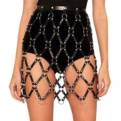 Personality Design Woman Sexy Leather Iron Circle Net Fashion Hot Harness Skirt Bar Night Club Carnival Hot Girl Wear