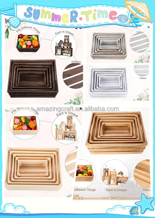 Rustic Wooden Home Decor Storage Display Crate Box Nesting OEM Size Bedroom Book Fruit Box Garden Decor
