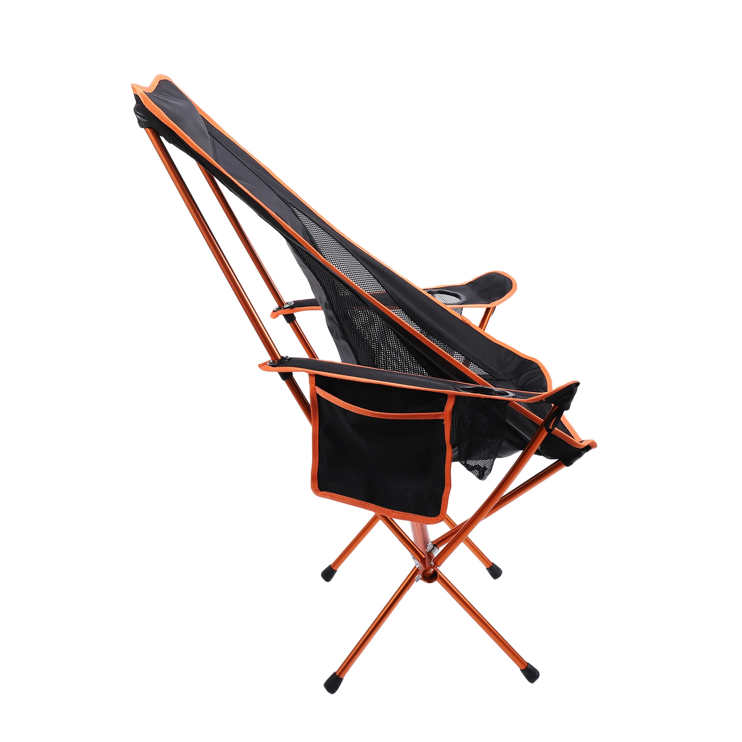 Factory Sale Custom Logo Black & Orange Outdoor Camping Moon Chair with Cup Holders