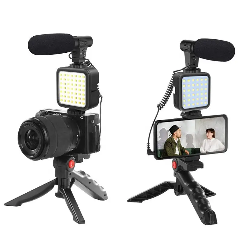 Portable KIT-01LM smartphone vlogging kit for youtube with shotgun microphone led light tripod vlogging kit video micro