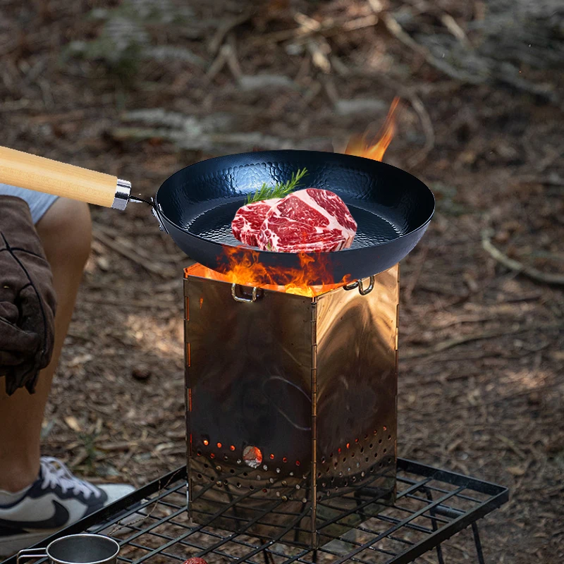 with wooden handle carbon steel pan camping cooking pans square