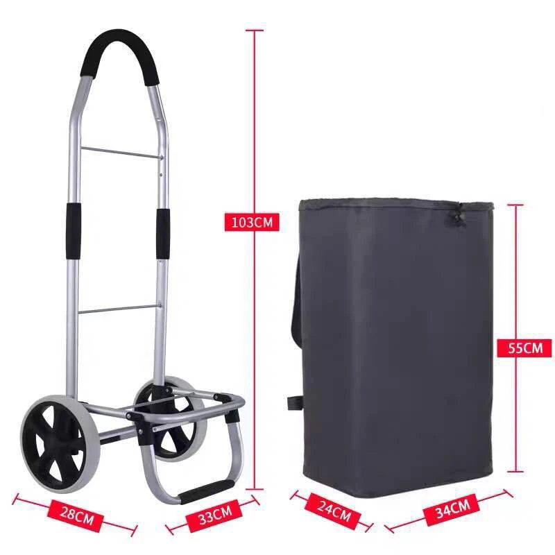 Cheap collapsible wheeled compact portable luggage cars metal foldable supermarket hand cart folding shopping trolleys bag