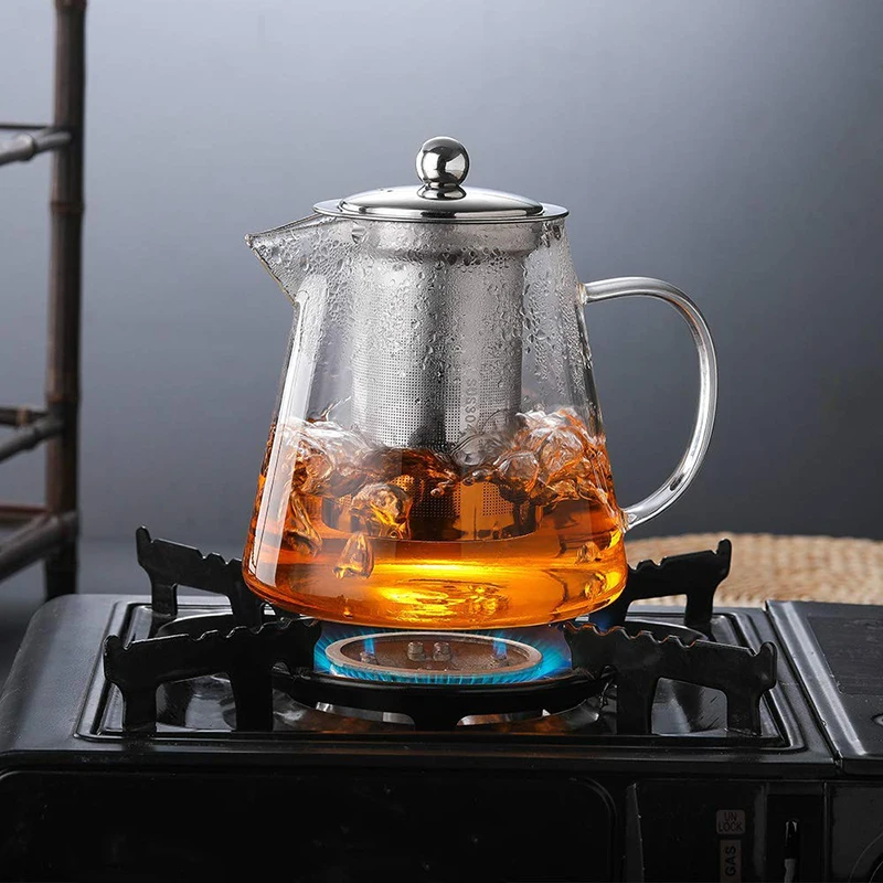 Hot Sale Transparent High Borosilicate heat resistant glass teapot with Stainless Steel removable infuser