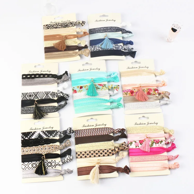6 Pcs/Pack Women Girls Fashion Elastic Pony Tail Hair Tie Chiffon Long Ribbon Bowknot Ponytail Holder Elastic Hair Nands