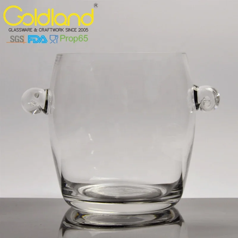 Large glass ice bucket champagne clear wine vintage cooler barware two holders