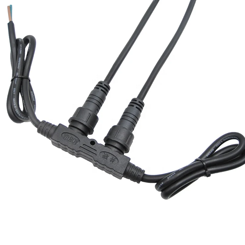 AOHUA F type 1 to 2 ip68 waterproof plastic male female 2 pin led module cable connector led distributor splitter for lighting
