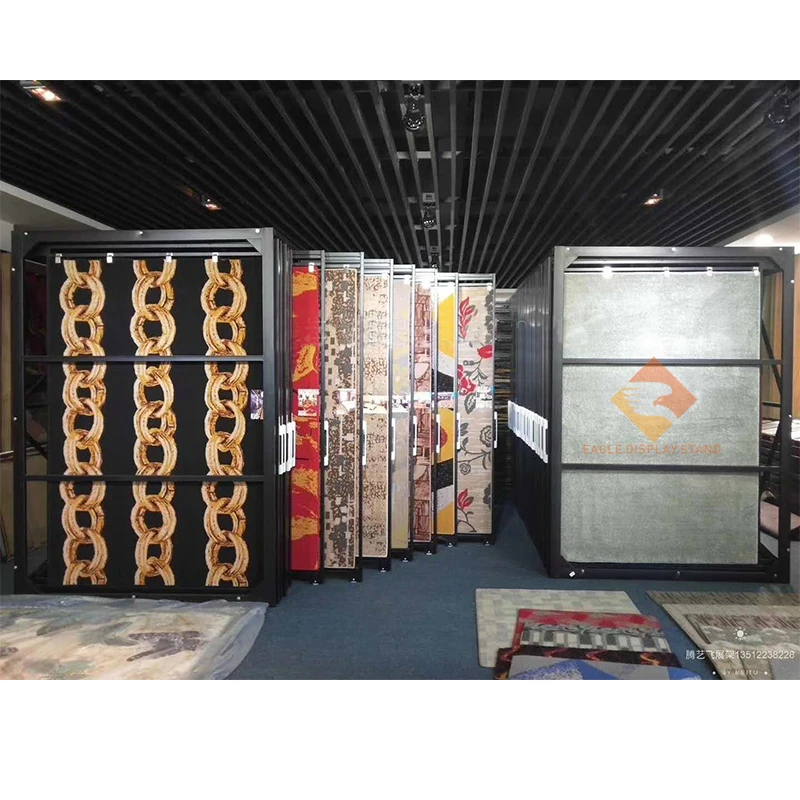 Metal pull-out carpet display stand double-sided hanging rug stand floor mat blanket storage showcase yoga mat  save space