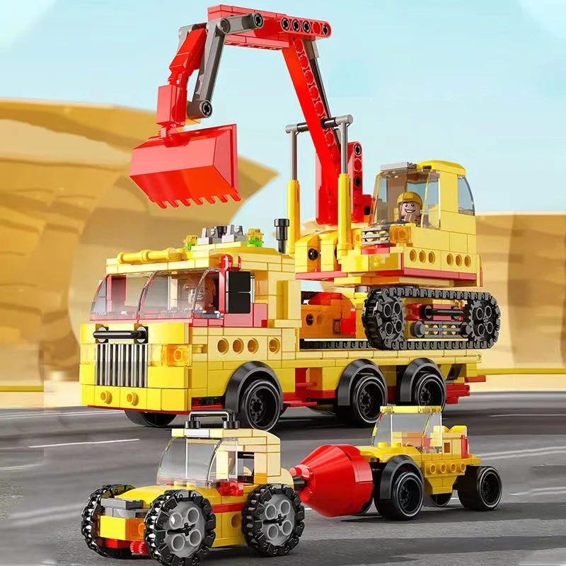 8 In 2 Deformation Engineering Vehicle Series Diy Urban Vehicle Model Building Kit Small Particle Assembly Toys For Boys
