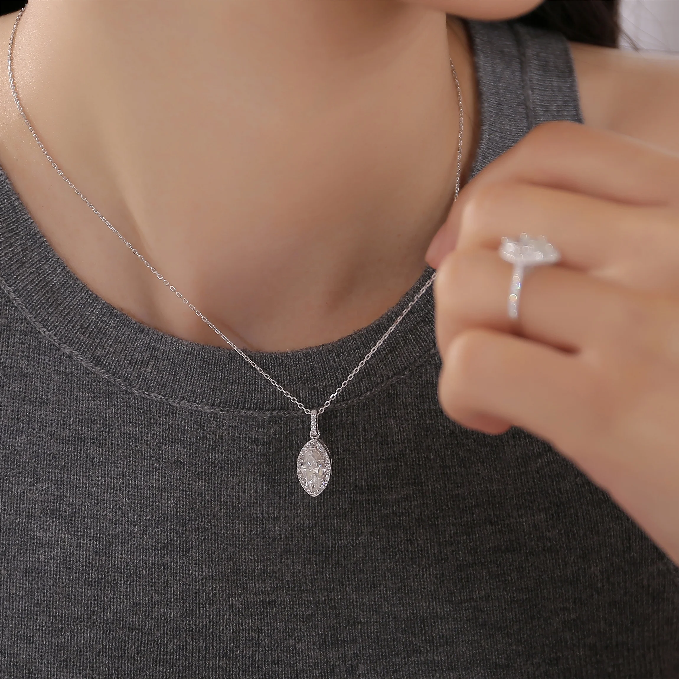 China Wholesale 925 Silver Jewelry set Holo Marquise Wedding Ring VVS Moissanite Set For Lady