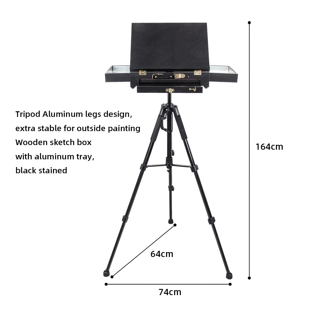 SINOART Aluminum legs wooden Box Easel Portable Detachable tripod base easel box Artist travel Lightweight french easel