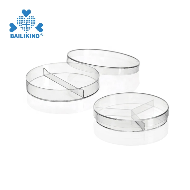 Three compartment 90mm plastic sterile petri dish