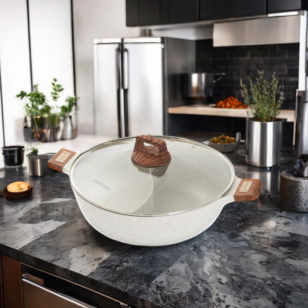 28cm 32cm One-piece Nonstick Double Flavor Granite Hotpot Large Capacity Thicken Mandarin Duck Pot