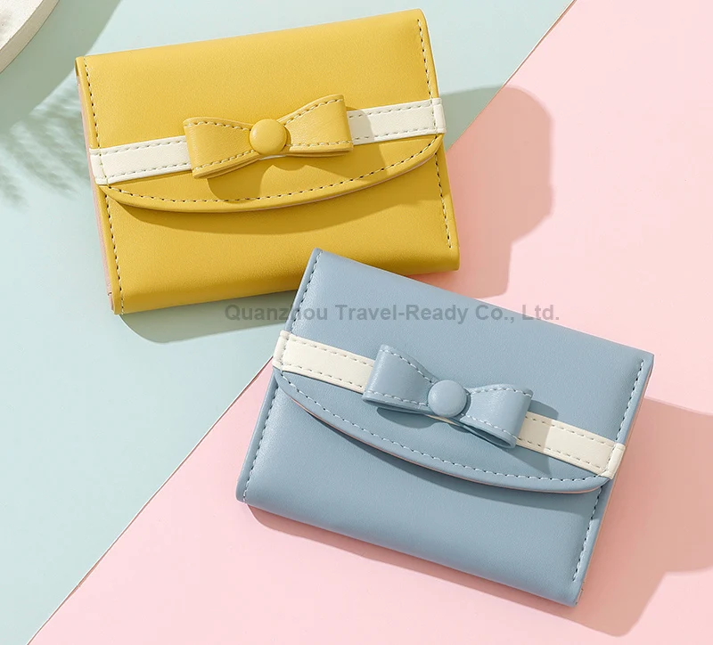 Wholesale hot sale simple storage large capacity purse PU leather bow cute student coin purse girl