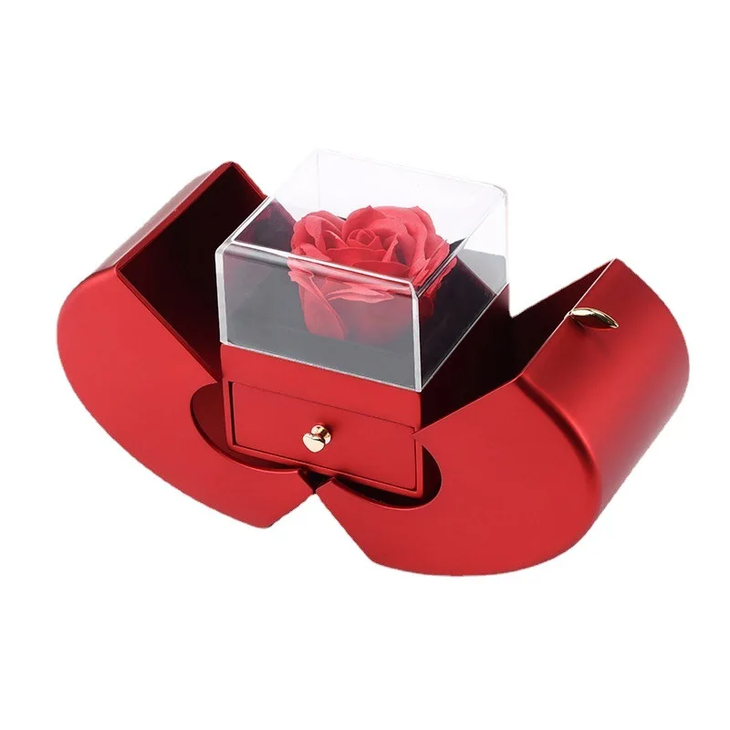 Luxury Slide Drawer Jewelry Gift Box Apple Shape Christmas Necklace Ring Jewelry Box With Rose Flower Decoration