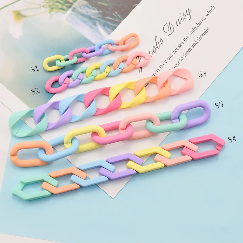 Acrylic plastic geometric snap chain  nubuck handle lacquer candy color chain DIY loose accessories