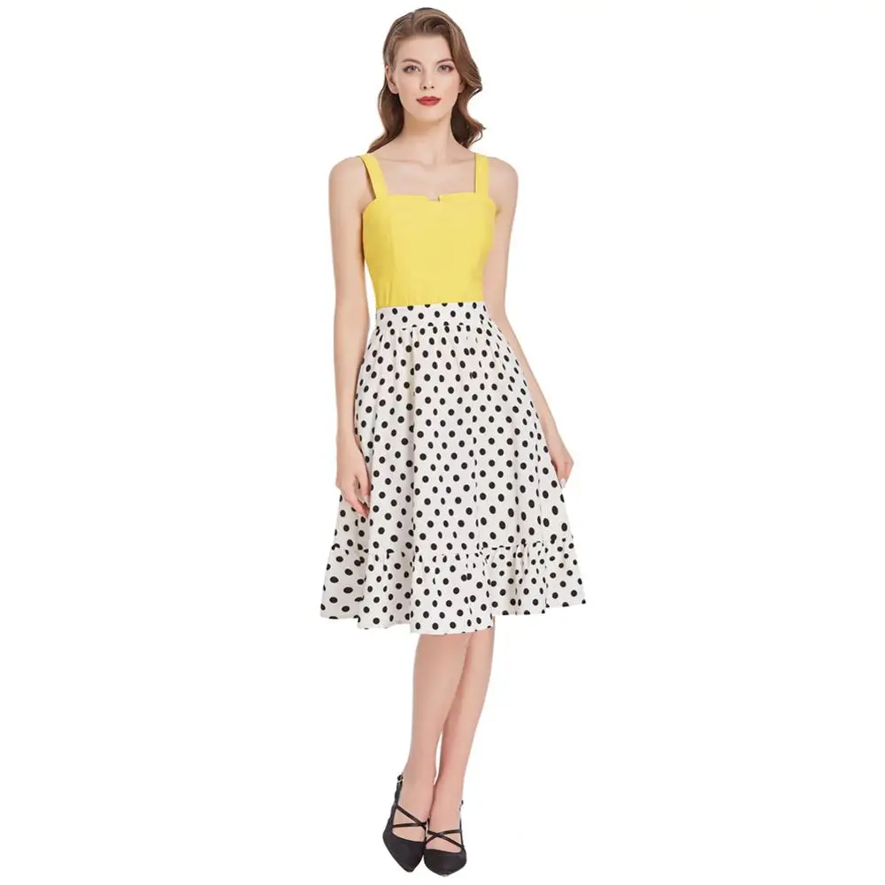 BPS02054 Belle Poque Womens Polka Dots Skirt With Pockets Elastic Waist Flared A-Line Vintage Skirts