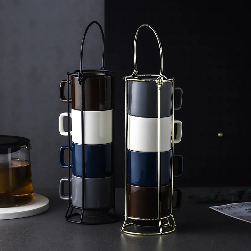 Newest stackable coffee mug with rack collapsible coffee cup