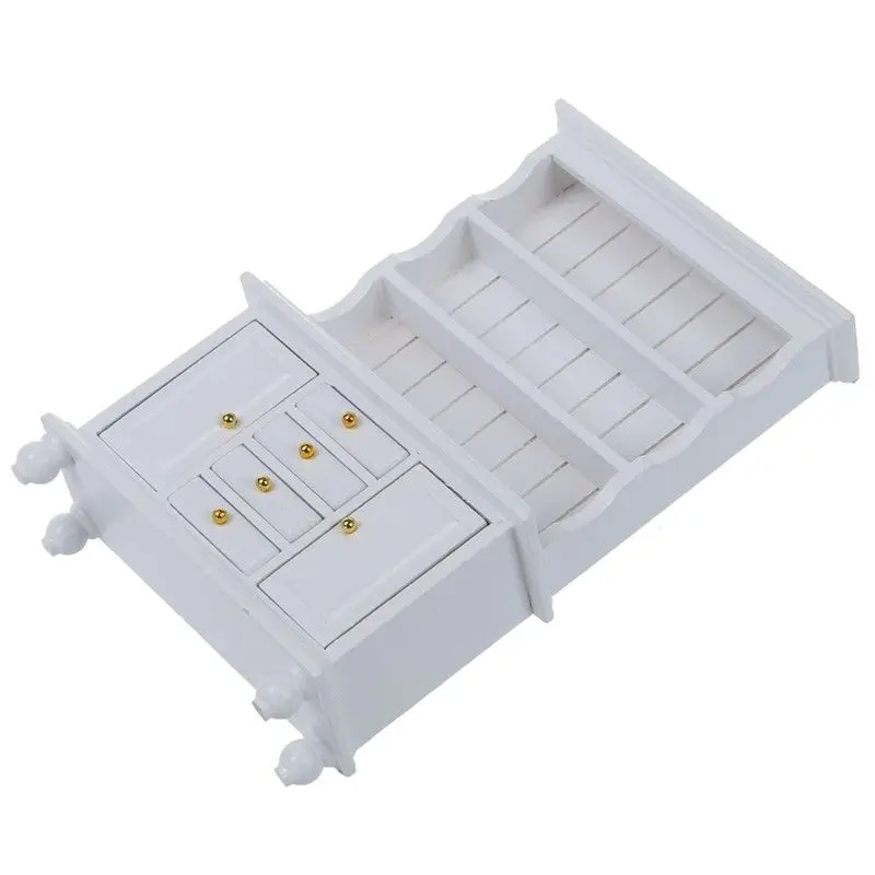 iland Miniatures Cupboard Display Bookcase Cabinet Dollhouse Furniture Wooden 1:12 Three Layer Double Cabinet