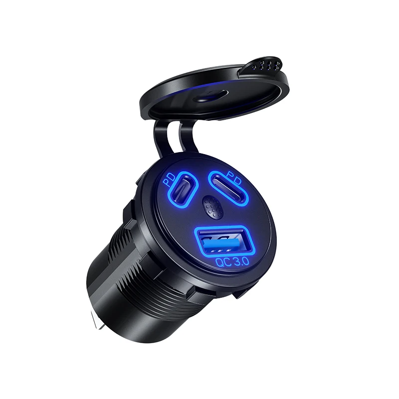 Прочное автомобильное зарядное устройство QC3.0 USB быстрое и два PD-C порта дымовая розетка переключатель включения/выключения