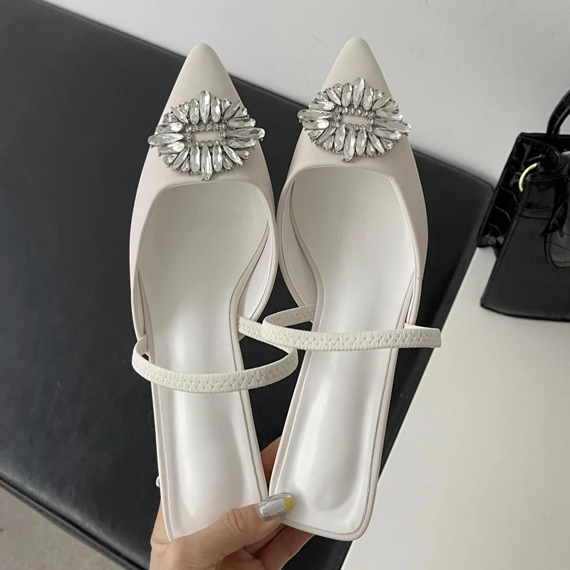 Eilyken Women Candy Colors Pointed Toe Mule Shoes Crystal Diamond Shallow Slip On Thin Low Heel Ladies Summer Pump Shoes