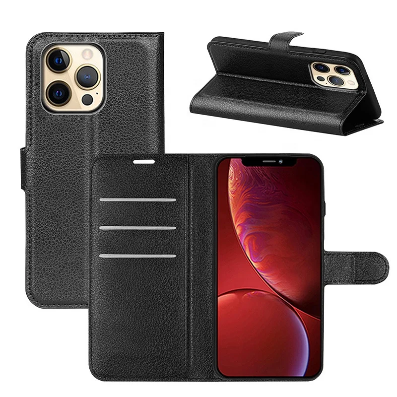 2022 New style hot sale simple and suitable for iphone13 clamshell card slot litchi pattern mobile phone case