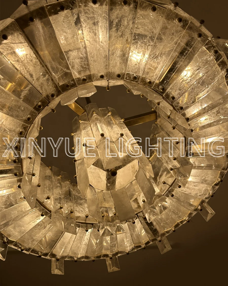 Modern Luxury Natural Stone Rocks Quartz Lights Round Living Room Bedroom Restaurant Crystal Chandelier
