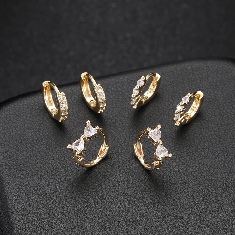 Korean Style Fashion Jewelry Wholesale Gold Plated Cubic Zirconia Huggie Hoop Earings For Women 2021