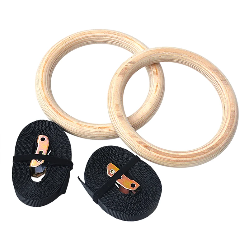 Customized Logo Workout Training HSH Sports Gym Ring Equipment Core Training Straps Wood Gymnastic Rings