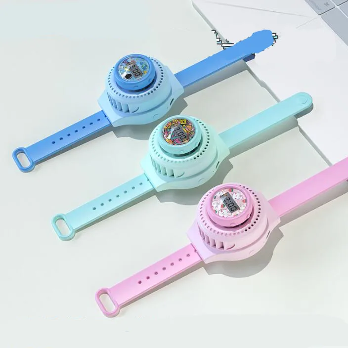 Cute Kids Portable Rechargeable 3 Speed Adjustable Cartoon Electric Usb Mini Watch Fan