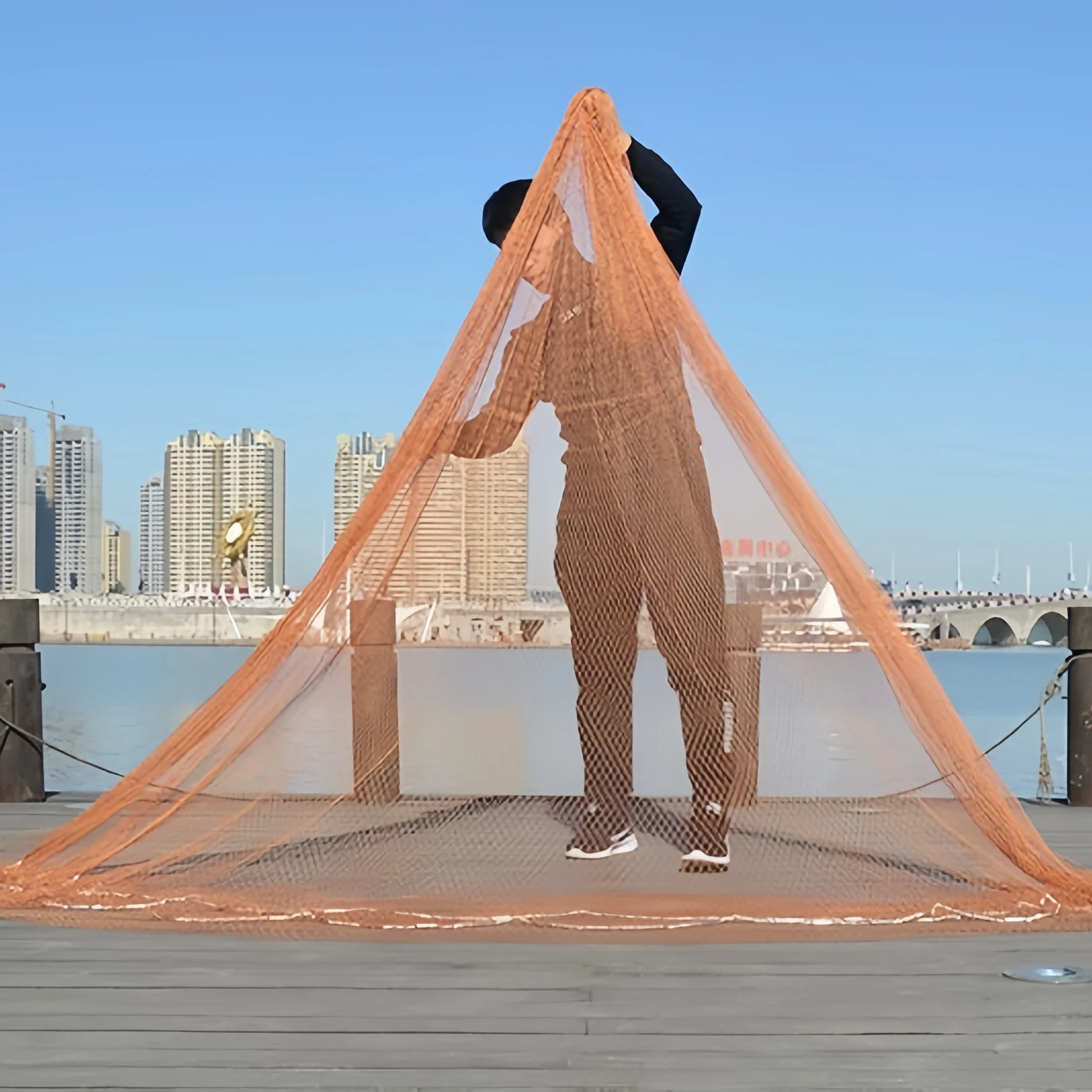 Hot sale Traditional Throw Nylon White And Brown 3m-5m Cast Net Fishing Throw Hand