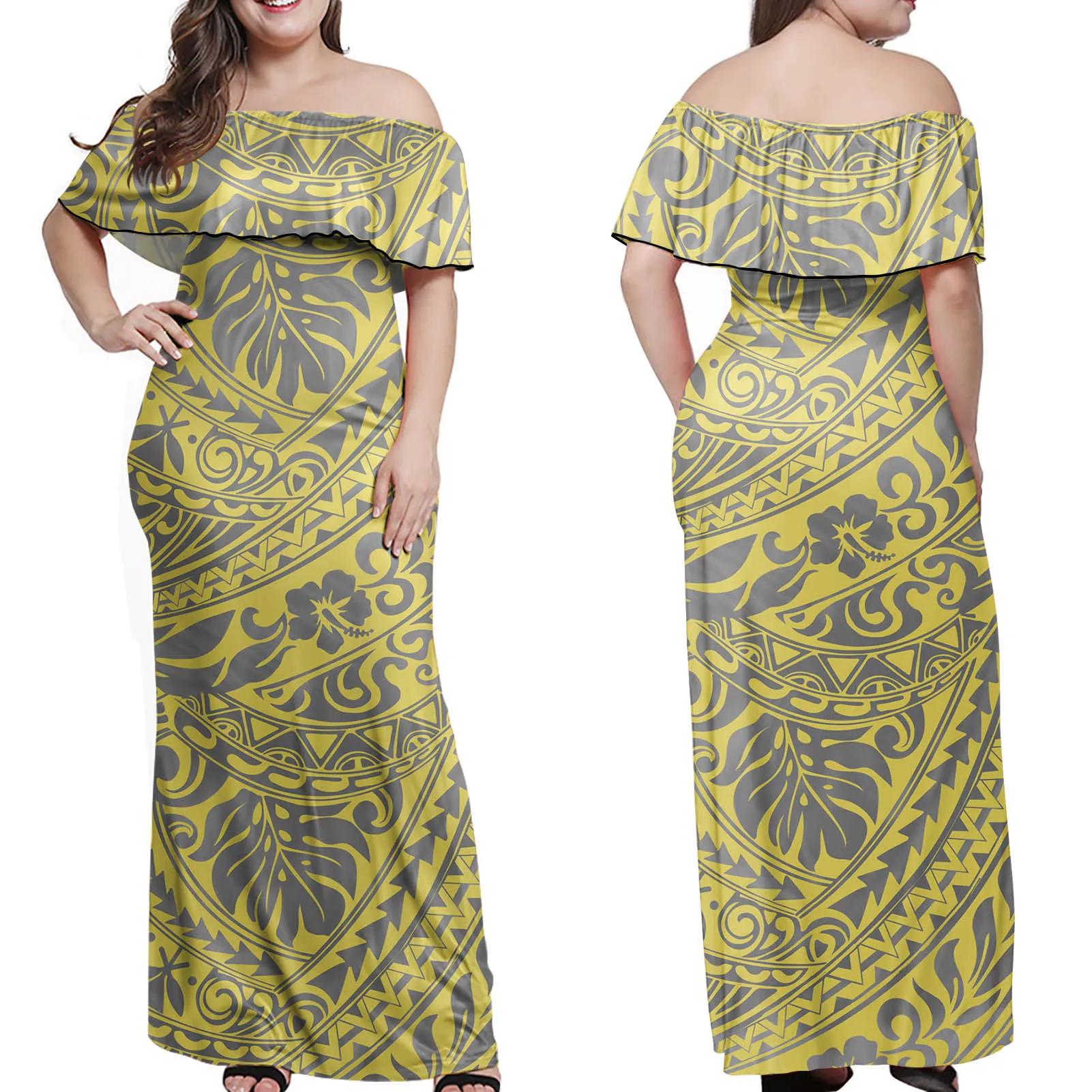 Модные полинезийские племенные Гавайские сексуальные платья с принтом листьев для женщин, Повседневное платье с открытой спиной и открытыми плечами, платья макси