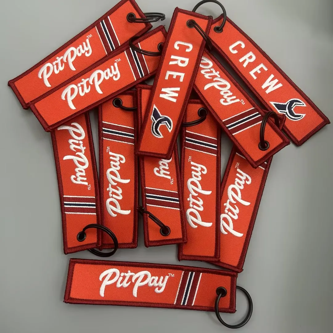 Newest Custom Lanyard Fabric Keychain Move Flight Embroidery Key Chain Crew Embroidered jet Key Tag For Car