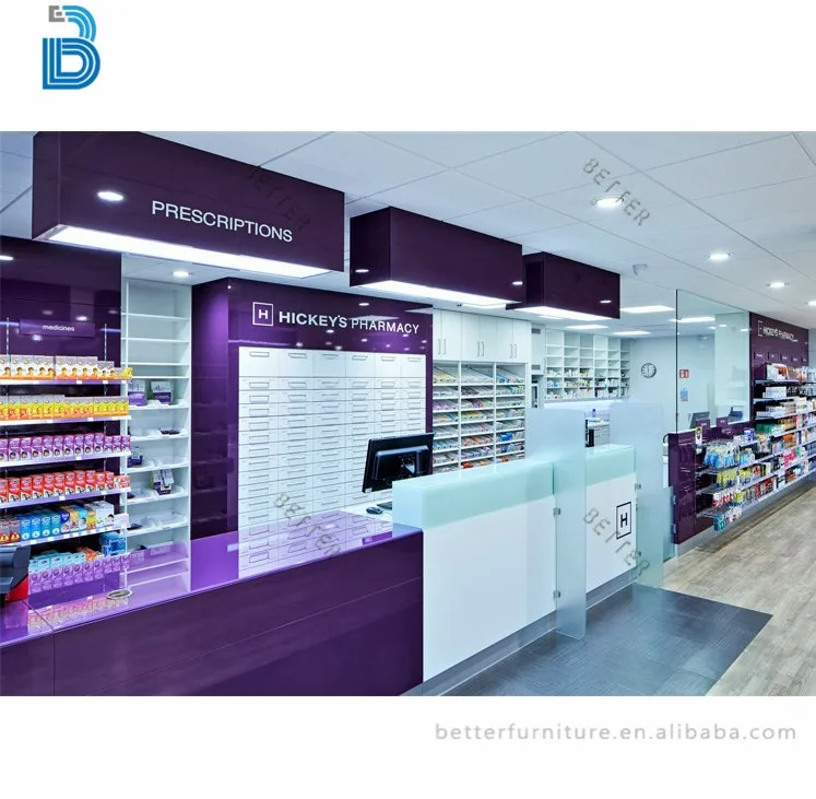 Pharmacy shop display furniture equipment for shelves and display cabinet drugstore gondola