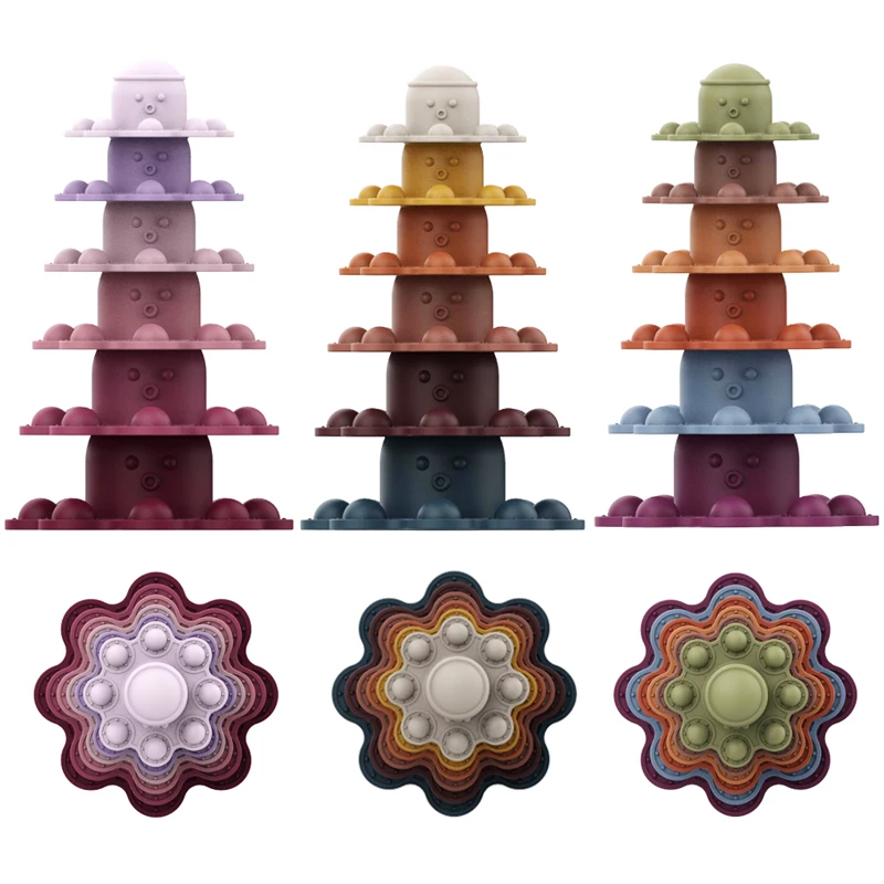 Hot Selling Baby toy Set Stackable Educational toy Soft silicon toy stack up cups
