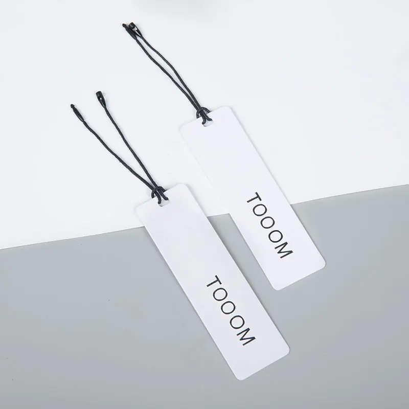 Custom logo hangtag gold foil printing hang tag square wax plastic cotton nylon lock cords for garment