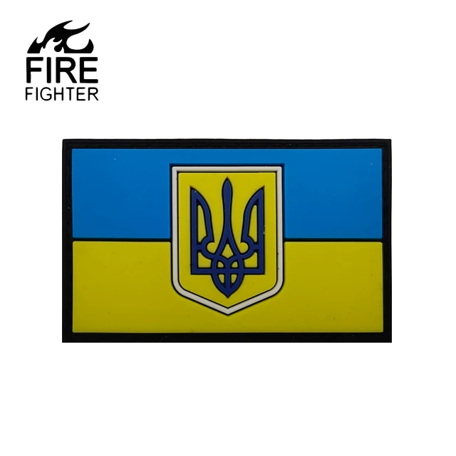 FIRE FIGHTER Ukraine Emblem With Flag Style PVC Rubber Decoration Applique For Backpack And Bags Patches Easy to Match.