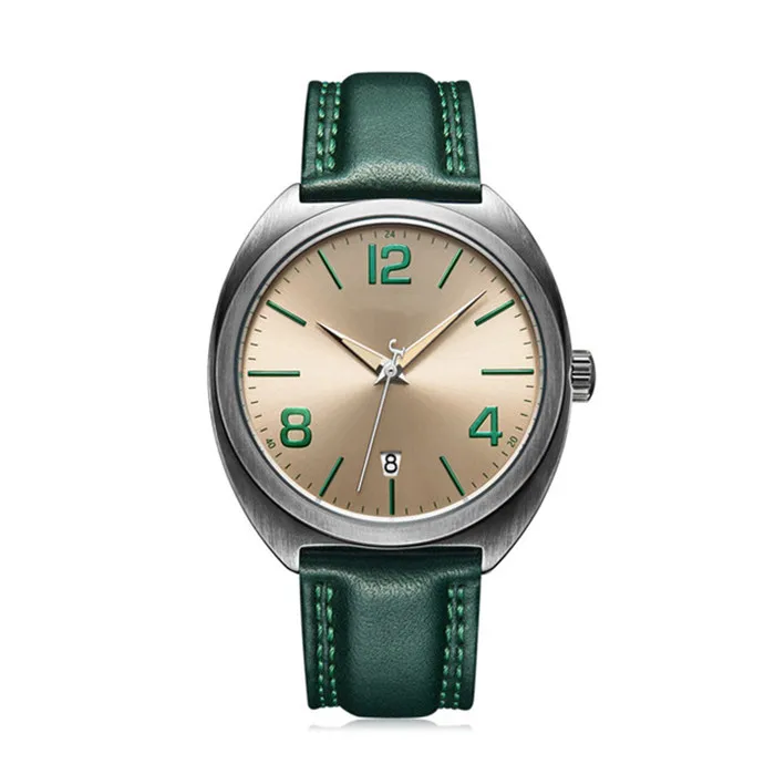 Новый модный стиль, 4 вида цветов Автоматическая Дата Мужские часы с японским кварцевым механизмом человек часов тонкой моды из натуральной кожи браслет для мальчиков подарочные часы
