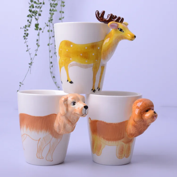 Creative personality ceramic coffee hand-painted 3D animal cover custom LOGO mug