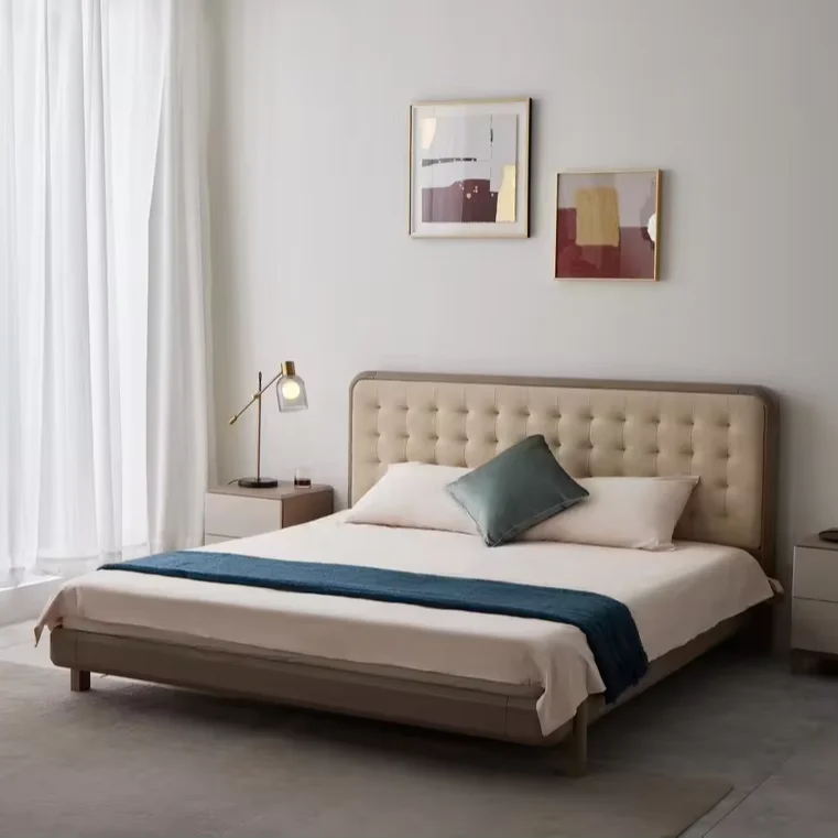 Huahe Luxury Hot Sale Modern Hotel Queen King Size Bed Italy Style Solid Wood Bed Bedroom Furniture Panel Platform Bed