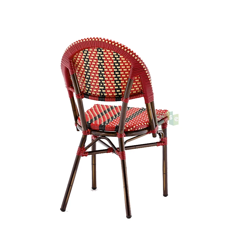 (E1042) Modern aluminium metal french bistro artificial rattan restaurant chair outdoor furniture