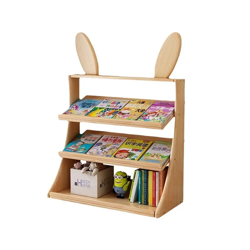 Modern Simplicity Kindergarten Cartoon Picture Cute Book Shelf Wooden Baby Book Shelf Easy Toy Storage Rack