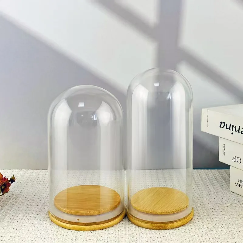 Customized Size glass bottle bamboo cover storage jar with wooden lid