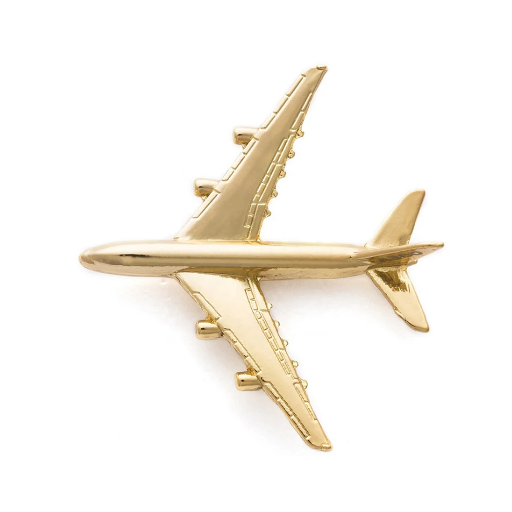 Wholesale Custom Creative Souvenir Metal 3D Airplane Model Safety Pin Brooch Badge